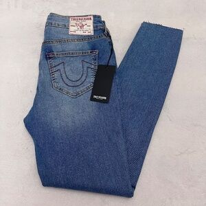 True Religion Women's Jeans Jennie Curvy Mid Rise Super Skinny Size 26 Raw Hem